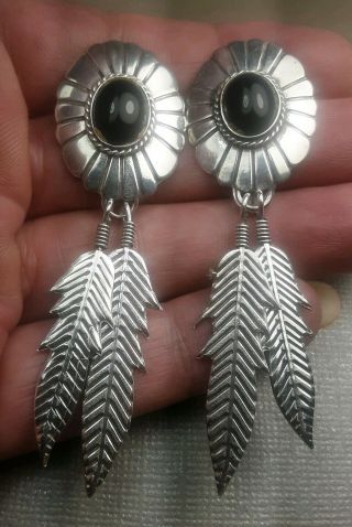 Vintage Sterling Silver And Black Onyx Estate Jewelry Southwestern Feather.