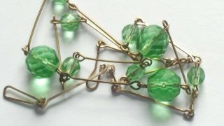 Czech Vintage Art Deco Green Faceted Glass Bead Necklace Rolled Gold Links