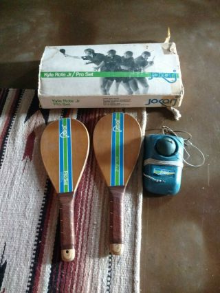 Jokari Pro Set Wood Racquet Ball Kyle Rote Jr Vintage Paddles