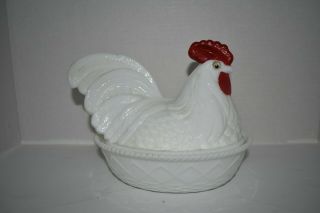 Westmoreland Milk Glass Chicken Candy Dish Vintage With Cool Eyes