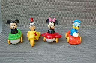 Vintage Illco Disney Little People Donald Goofy Mickey Minnie Mouse Vehicles