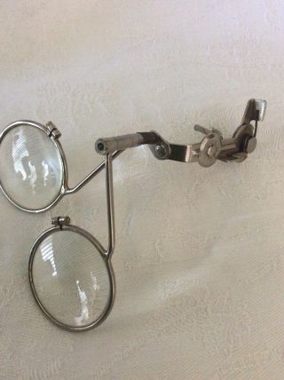 Vintage Behr Model 55 Watchmaker Double Loupe Magnifier.  Clips On Glasses