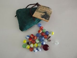 Vintage Cooperman Fife & Drum Leather Bag Of Marbles,  Attached Booklet W/rules