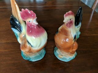 Vintage Royal Copley Rooster & Hen Ceramic Pottery Farm Figurines Exc