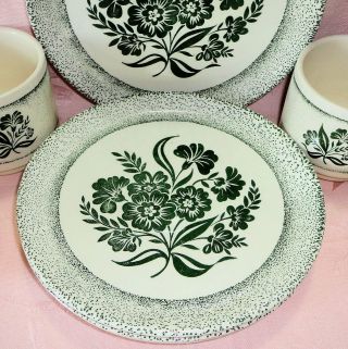 Vintage Poss.  Scio Usa Dishes Green Flowers Floral Spatter Rim 8 Pc Plates Cups