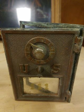 Vintage Brass Us Post Office Box Door Usps With Glass Built In Combination