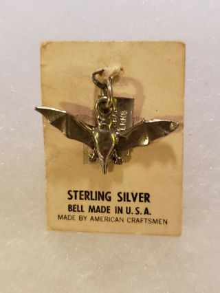 Bell Sterling Silver Vintage Flying Bat Charm Carlsbad Cavern On Card