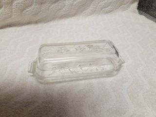 Vintage Anchor Hocking 2pc Clear Glass Covered Butter Dish W/english Ivy Leaf