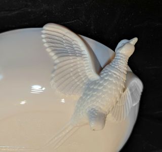 Vintage Milk Glass 3 Footed Pheasant Bird Serving Bowl Dish Jeannette 1950s 8 "