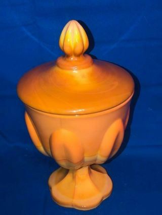 Vintage L.  E.  Smith Orange Slag Simplicity Bittersweet Candy Dish With Lid