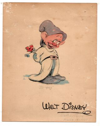 Vintage Dopey Print Walt Disney Penciled " 1938 Carthay Circle March 18,  1938 "