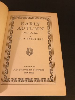 Early Autumn - A Story of a Lady by Louis Bromfield - 1926 Hardback - 1st edition 4