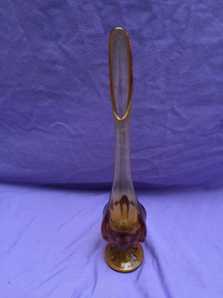 Vintage Viking Glass Epic 6 Petal Vase Amber Gold 13 " Tall