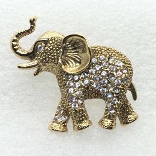 1928 Vintage Lucky Elephant Brooch Pin Clear Glass Rhinestone Trunk Up