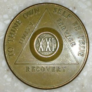 Alcoholics Anonymous Vintage 21 Year Bronze Token Coin Chip Aa Back