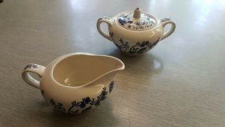 Vintage Creamer And Sugar In Blue And White Transferware