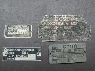 4 Vintage German Aircraft Part Data Plates