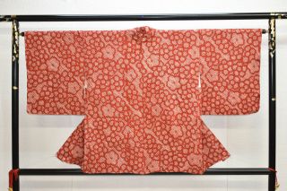 Vintage Silk Kimono Jacket:fully Shibori Red Brown Plum Blossom@ym97
