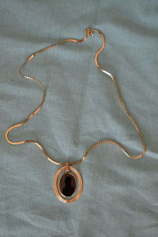 Vintage Van Dell 1/20 12k Gold Filled Black Onyx Pendant Necklace (aa)