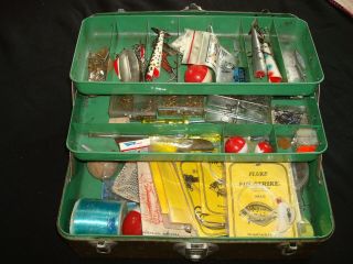 Vintage Fishing Lure Tackle Box Full W/accessories Watertite Union Steel Chest