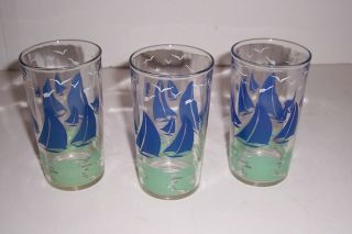Vintage Swanky Swig Glasses Tumblers Set of 3 Sail Boats Water and Gulls 2