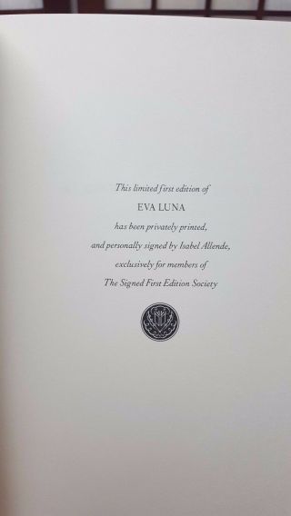 Eva Luna Signed First Limited Edition Isabel Allende Franklin Library Spanish 4