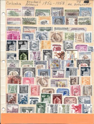 Vintage Colombia Postage Stamps 1956 - 1958 78 Count