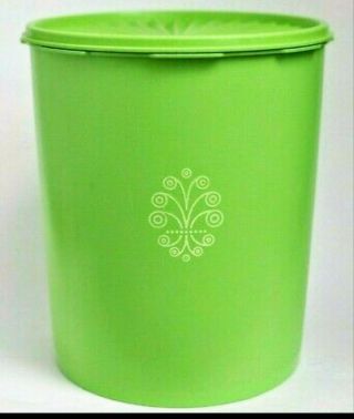 Vintage Tupperware 1339 Large Apple Green Canister,  9 1/2 " Tall By 8 " Across