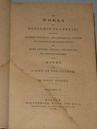 1856 BOOK THE OF BENJAMIN FRANKLIN VOL.  VI BY JARED SPARKS 4