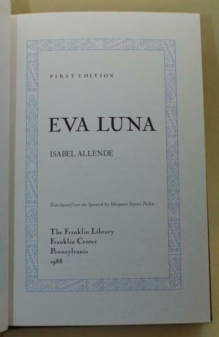 FRANKLIN LIBRARY SIGNED 1st EDITION EVA LUNA,  ISABEL ALLENDE LEATHER BOUND BOOK 3