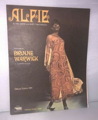 Alfie Dionne Warwick Vintage Sheet Music Burt Bacharach 1967