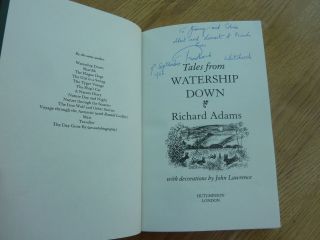 1996 Tales From Watership Down Richard Adams Hand Signed & Dedicated By Author