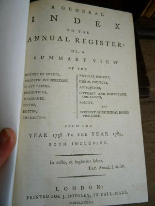 1783 GENERAL INDEX TO THE ANNUAL REGISTER FROM 1758 TO 1780 CONGRESS AMERICA ^ 2