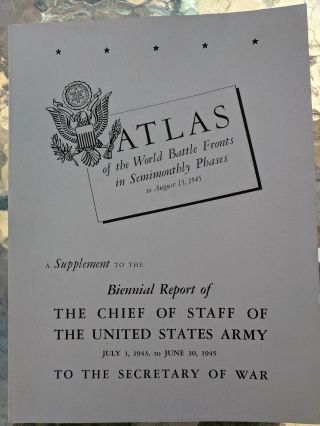 Vintage 1945 Atlas Of The World Battle Fronts,  Us Army