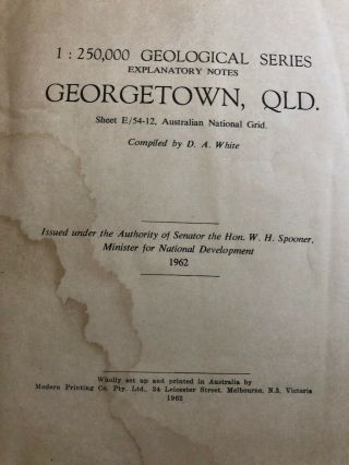 Georgetown Queensland 1962 Sheet E/54 - 12 Geological Series Mineral Resource Map 2