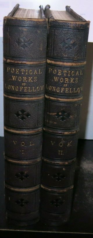 The Poetical Of Longfellow 1880 2 Folio Vols Leather Illustrated