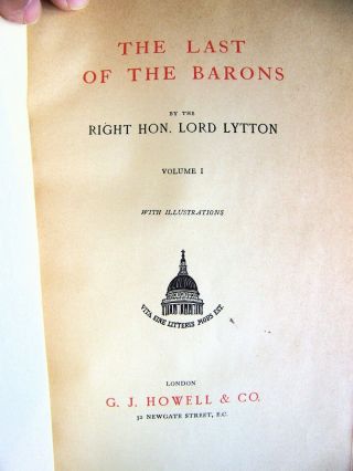 c.  1890 U.  K.  Edition THE LAST OF THE BARONS By LORD LYTTON Two Vol.  Leather Set 3