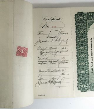 1919 Shepard Electric Train & Hoist Company Stock Certificate Issuance Book Log 6