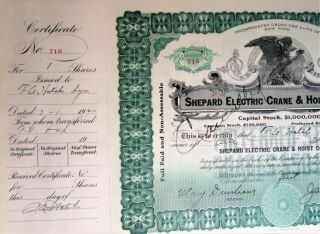 1919 Shepard Electric Train & Hoist Company Stock Certificate Issuance Book Log 7