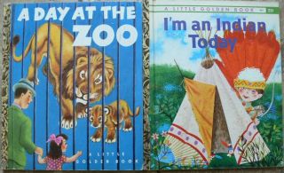 2 Vintage Little Golden Books A Day At The Zoo,  I 