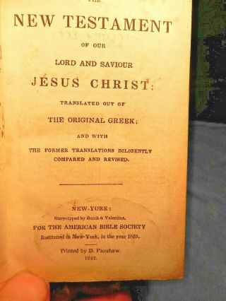 1842 Holy Pocket Bible Civil War Carried? George Loop Owned Leather Fanshaw Prt