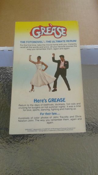 GREASE the Musical Movie FOTONOVEL Paperback Book PB 1978 First Edition 3