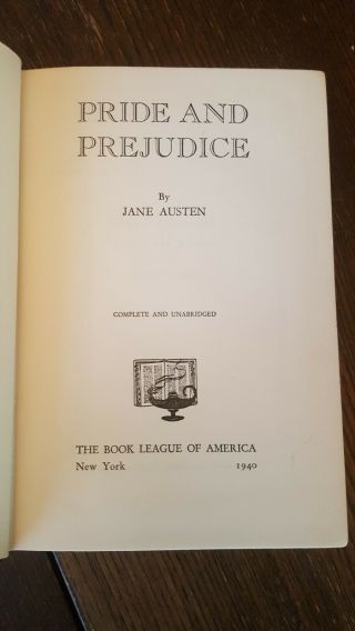 Pride And Prejudice - 1940 Book League Of America