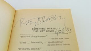 Signed Ray Bradbury Paperback Book Something Wicked This Way Comes 1983 Sci Fi