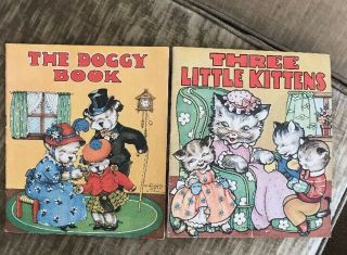 2 Books,  Peter Rabbit - Puss In Boots Saalfield Pub 1940s Linen