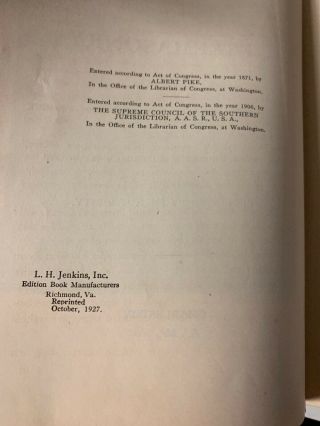 1927 MORALS AND DOGMA Ancient Accepted Rite Freemasonry Book Albert Pike Masonic 3