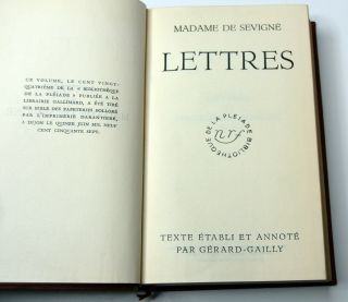 1957 French Book Madame De Sevigne Lettres Bibliotheque De La Pleiade