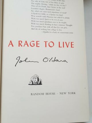 A Rage To Live John O ' Hara First Edition With Dust Jacket 3