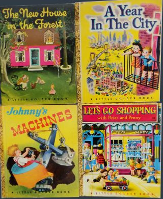 4 Early Lgb 40s - 50s Little Golden Books Year In The City,  Let 