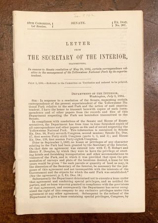 Government Document - - Controversies At Yellowstone National Park 1884